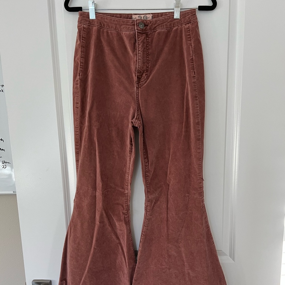 Free People Flared Pants. low cut. Salmon color